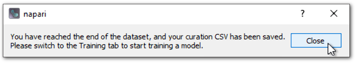 curation complete dialog box